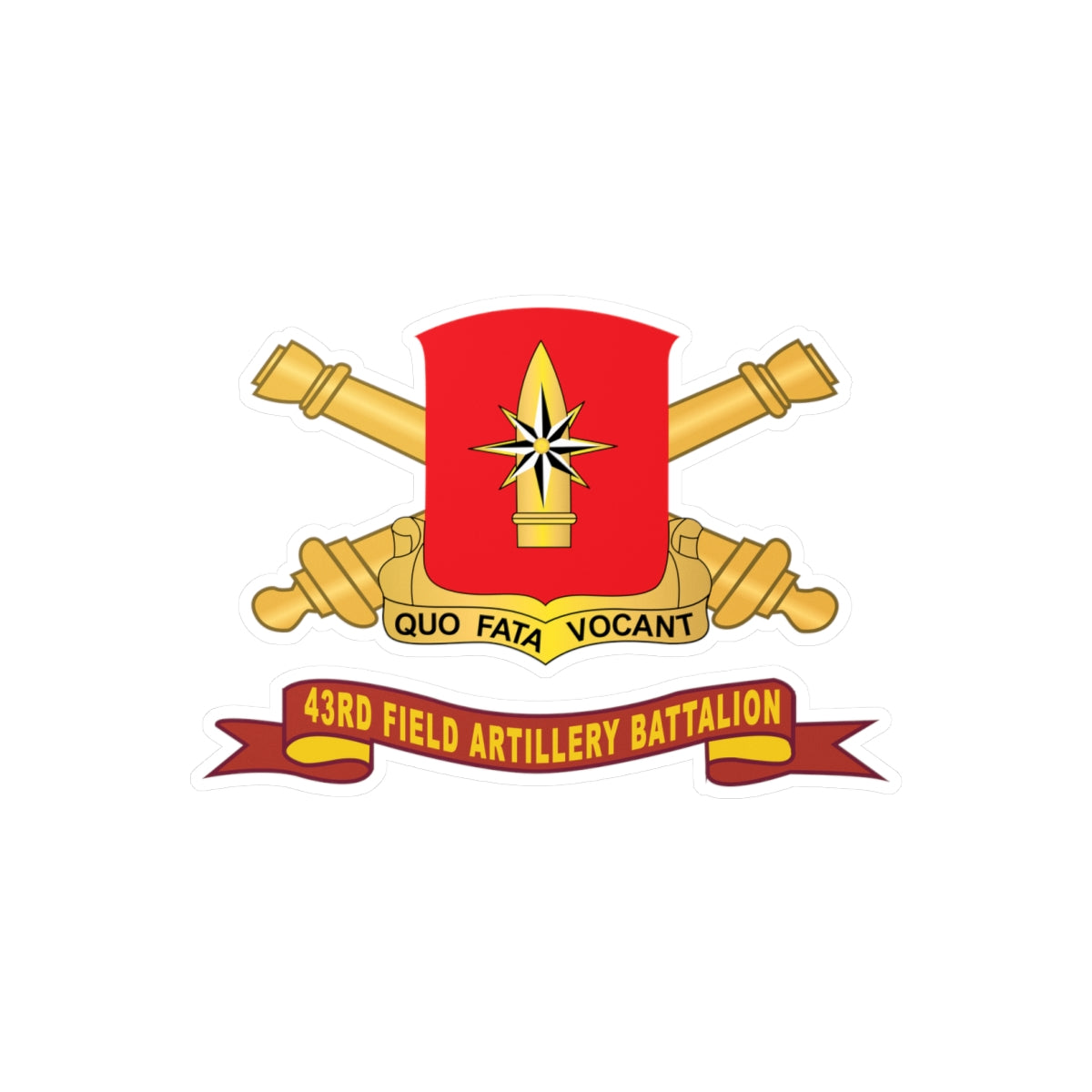 Kiss-Cut Vinyl Decals - 43rd Field Artillery Battalion - Red w Br - Ribbon X 300