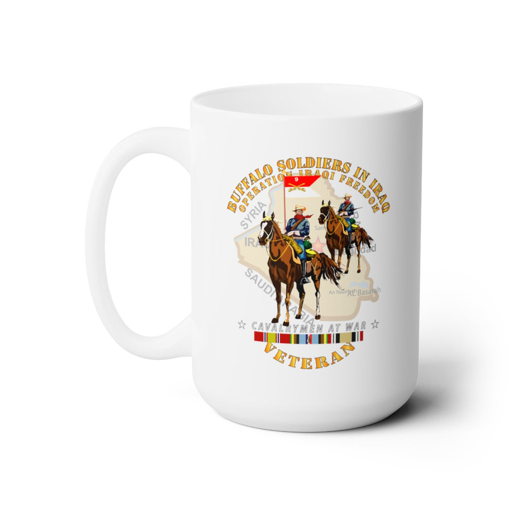 White Ceramic Mug 15oz - Army - Buffalo Soldiers in Iraq - OIF - Cavalrymen at War  w IRAQ SVC