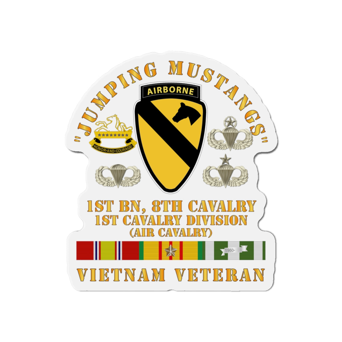 Die-Cut Magnets - Army - Jumping Mustangs - 1st Bn 8th Cav 1st Cav - w VN SVC