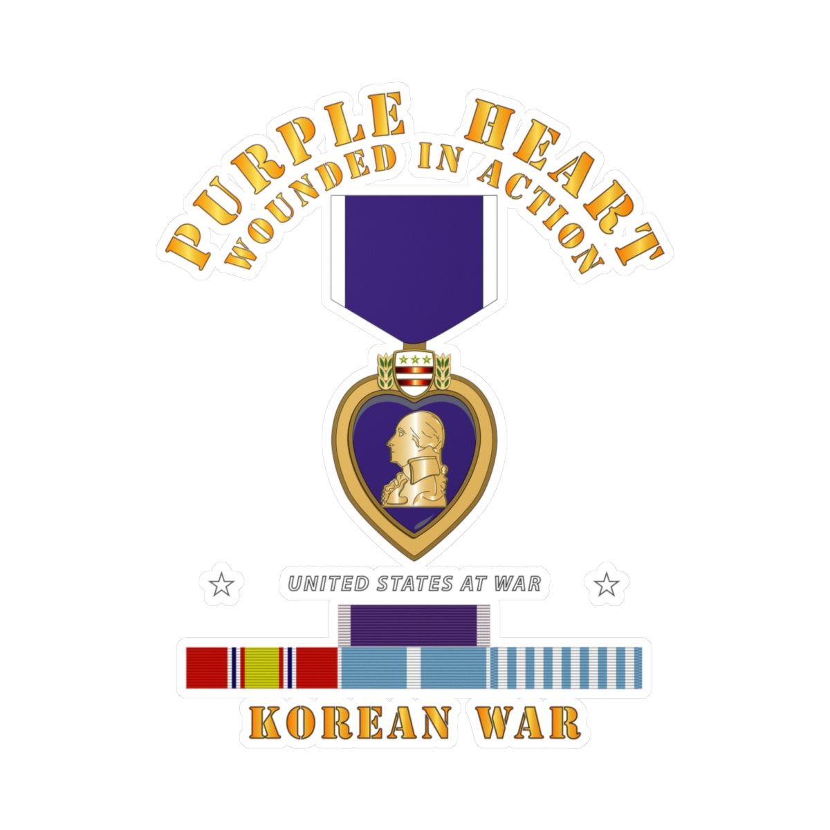 Kiss-Cut Vinyl Decals - Purple Heart - WIA w Korean War  w Purple Heart