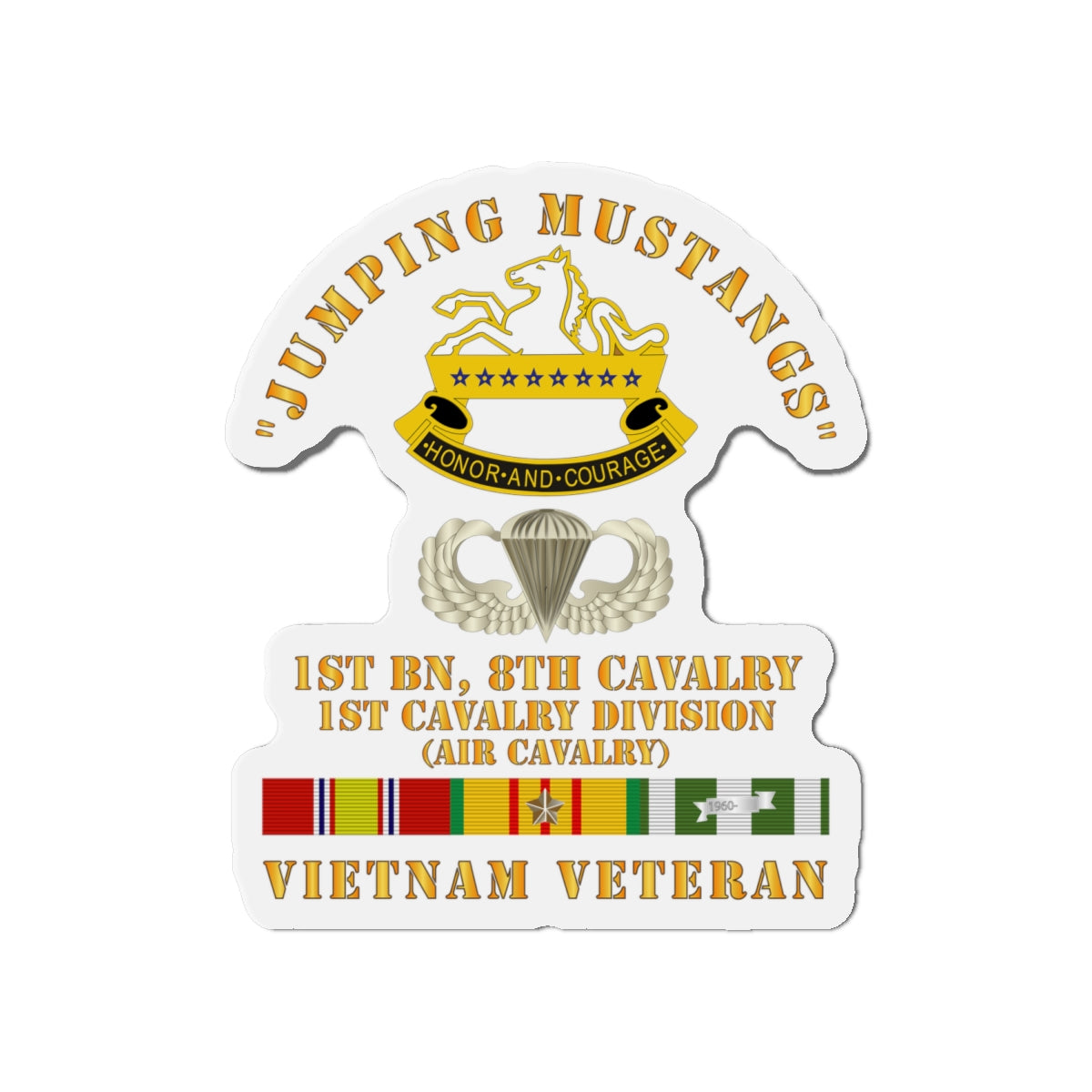 Die-Cut Magnets - Army - Jumping Mustangs w DUI - ABN Basic - 1st Bn 8th Cav w VN SVC