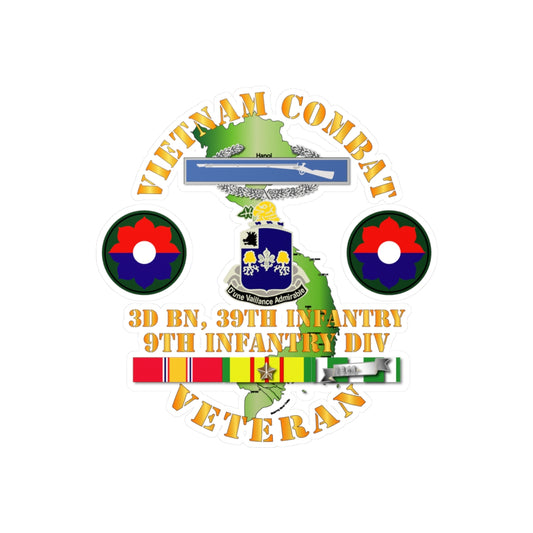 Kiss-Cut Vinyl Decals - Army - Vietnam Combat Infantry Veteran w 3rd Bn 39th Inf - 9th ID SSI