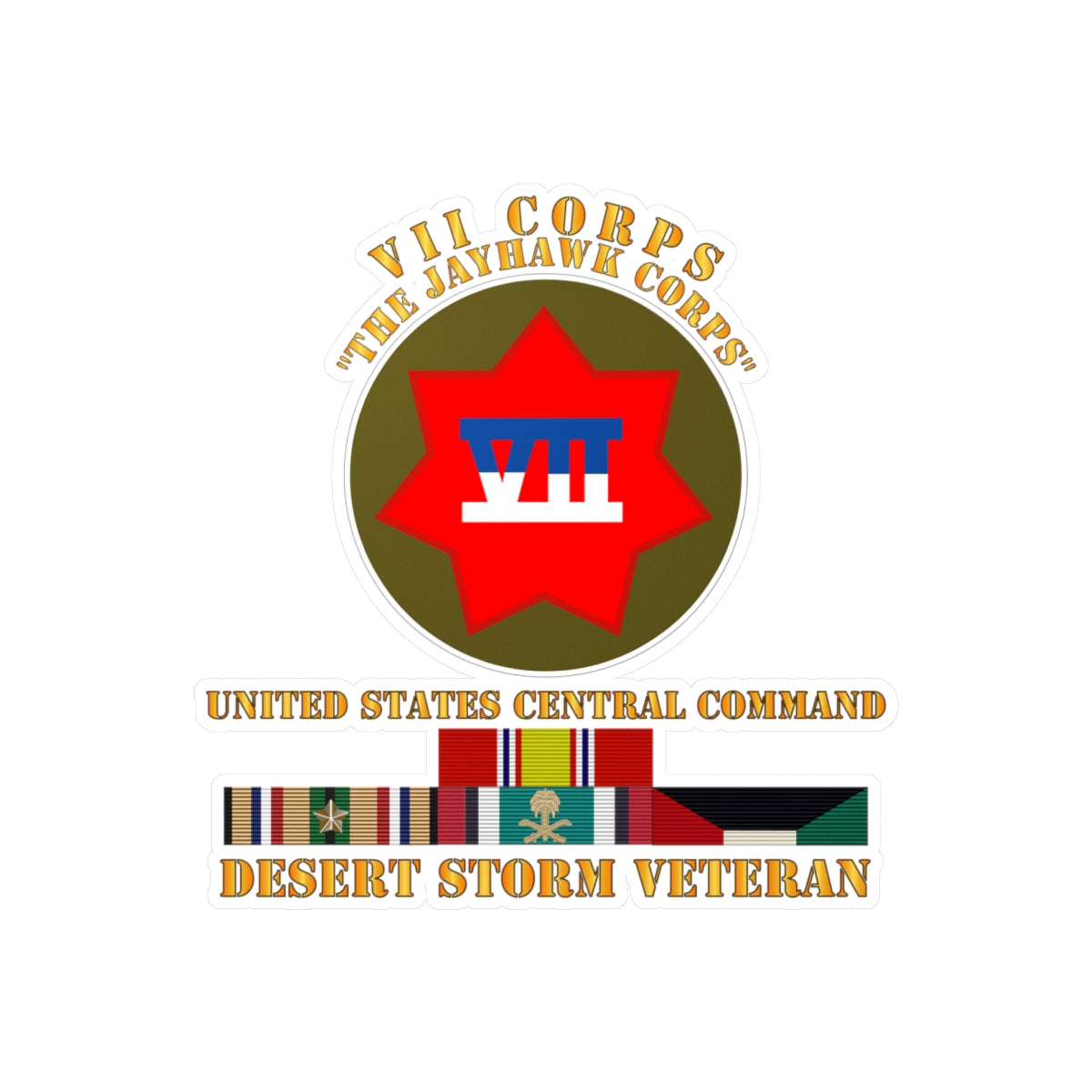 Kiss-Cut Vinyl Decals - Army - VII Corps - US Central Command - Desert Storm Veteran