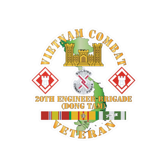 Kiss-Cut Vinyl Decals - Army - Vietnam Combat Veteran w 20th Engineer Brigade  SSI - Dong Tam X 300