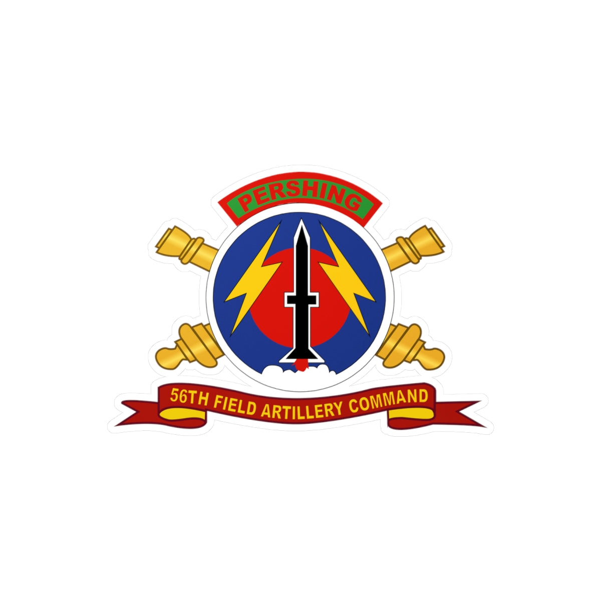 Kiss-Cut Vinyl Decals - Army - 56th Field Artillery Command - SSI w Br - Ribbon