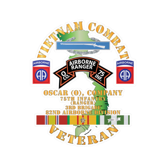 Kiss-Cut Vinyl Decals - Army - Vietnam Combat Vet - O Co 75th Infantry (Ranger) - 3rd Bde 82nd Airborne DivSSI w V