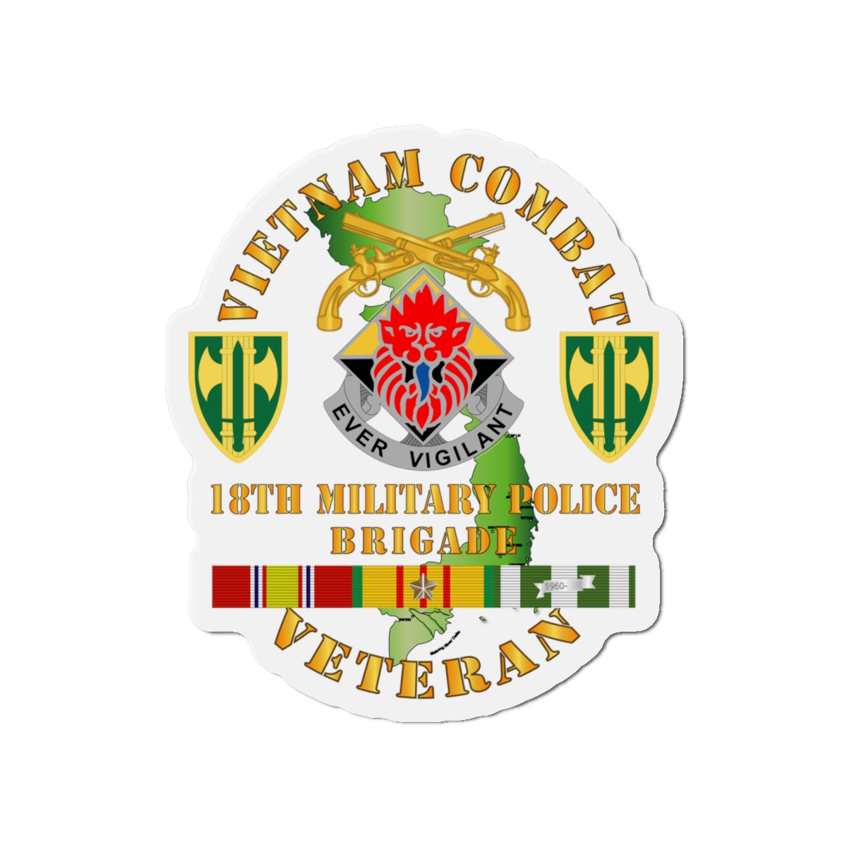 Die-Cut Magnets - Army - Vietnam Cbt Vet - 18th MP Bde DUI - SSI w VN SVC