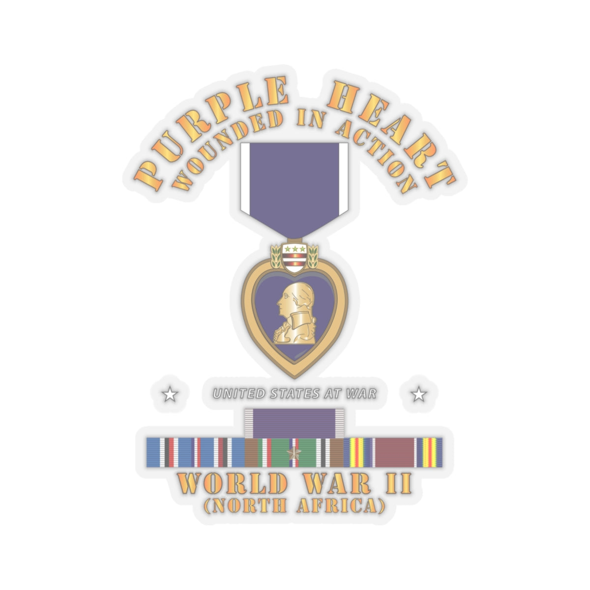 Kiss-Cut Stickers - Purple Heart - WIA w WWII SVC w Purple Heart - North Africa