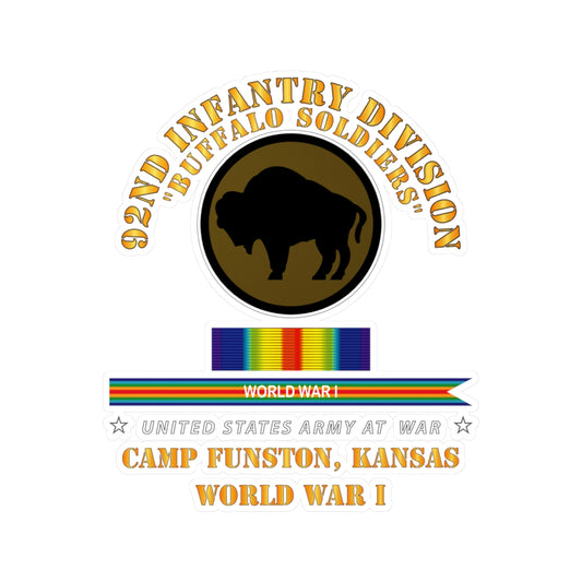 Kiss-Cut Vinyl Decals - Army - 92nd Infantry Division - Buffalo Soldiers - Camp Funston Ks - WWI