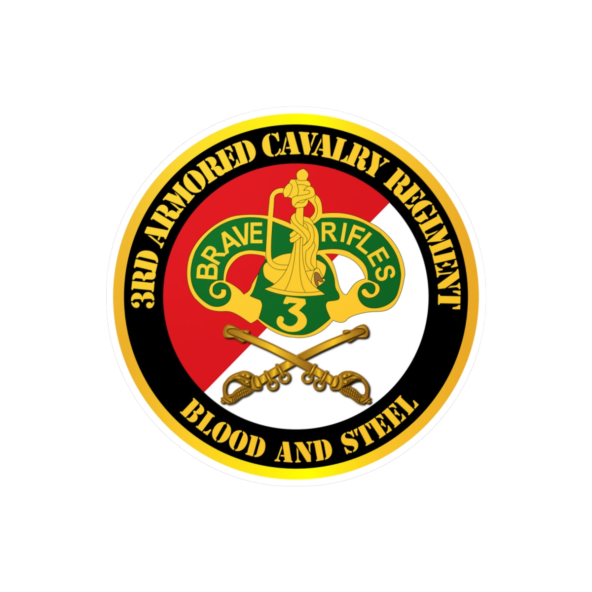 Kiss-Cut Vinyl Decals - Army - 3rd Armored Cavalry Regiment DUI - Red White - Blood and Steel