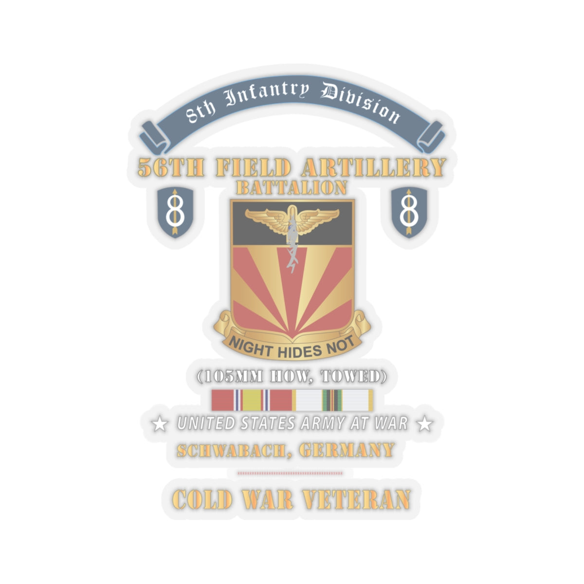 Kiss-Cut Stickers - 8th Infantry Division Scroll - 56th Field Artillery Battalion, Schwabach, Germany - Cold War Ve