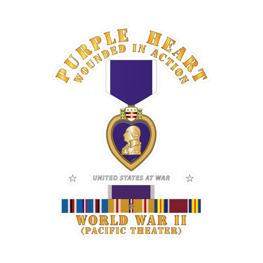 Kiss-Cut Vinyl Decals - Purple Heart - WIA w WWII SVC w Purple Heart - Pacific