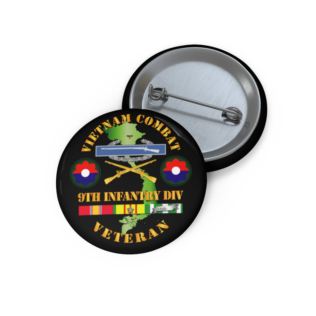 Custom Pin Buttons - Vietnam Combat Infantry Veteran w 9th Inf Div SSI V1