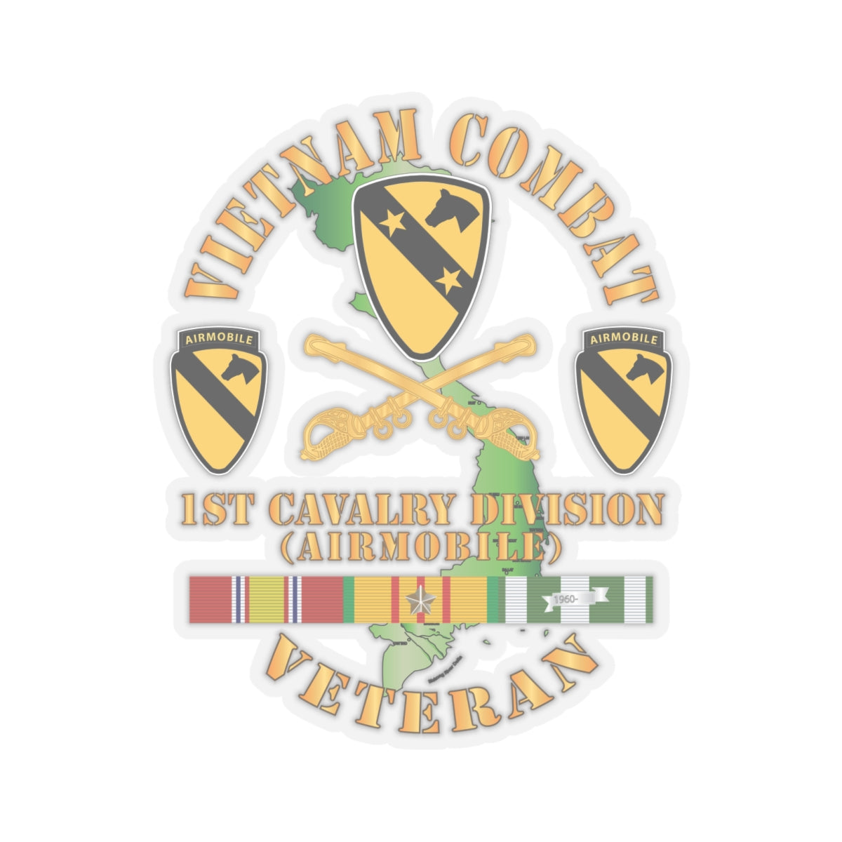 Kiss-Cut Stickers - Army - Vietnam Combat Veteran w 1st Cav DUI X 300