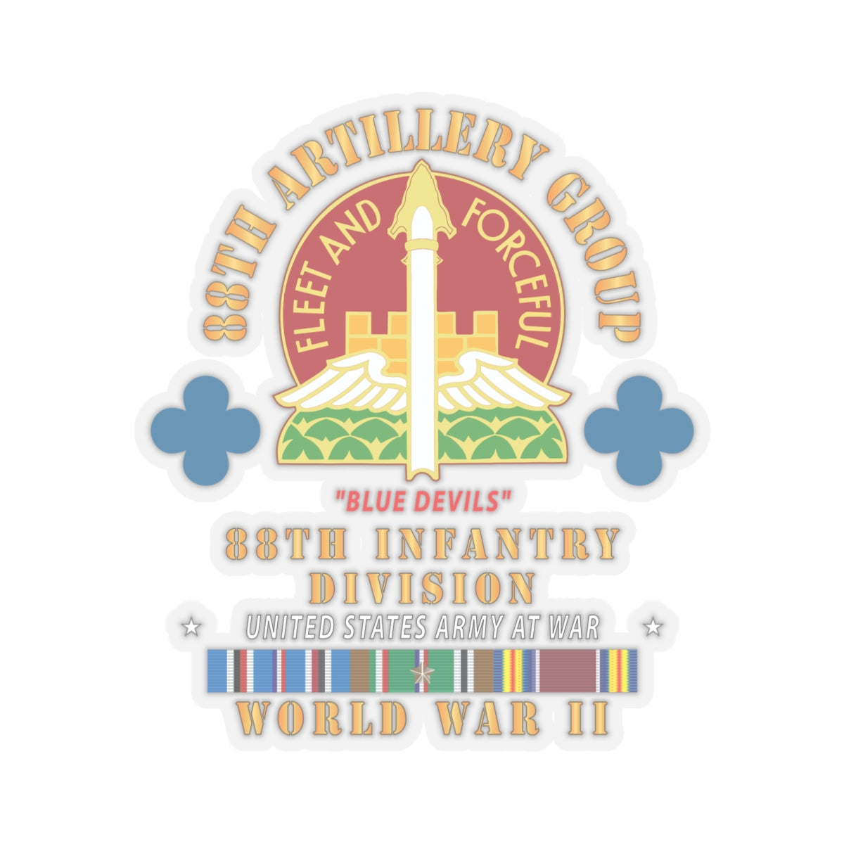 Kiss-Cut Stickers - 88th Artillery Group - DUI - 88th Infantry Division - Blue Devils - w WWII EUR SVC X 300