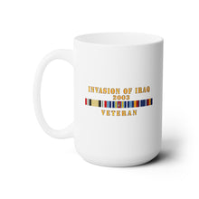 Load image into Gallery viewer, White Ceramic Mug 15oz - Army - AFR -  Iraq Invasion Veteran  w ARR GWOT-GWOTEM
