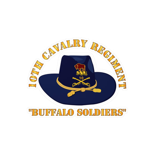 Kiss-Cut Vinyl Decals - Army - 10th Cavalry Regiment w Cav Hat - Buffalo Soldiers