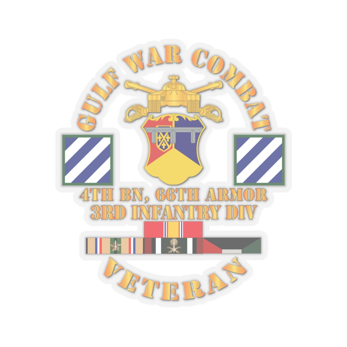 Kiss-Cut Stickers - Gulf War Combat Armor Vet w 4th Bn 66th Armor - 3rd ID wo Map