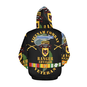 Men's All Over Print Hoodie (USA Size) (Model H13) - Vietnam Combat Infantry Vet w Vietnamese Ranger Advisor w Parachute