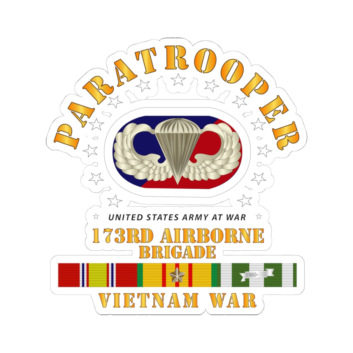 Kiss-Cut Stickers - SOF - 173rd Airborne Bde Oval w Paratrooper w VN SVC