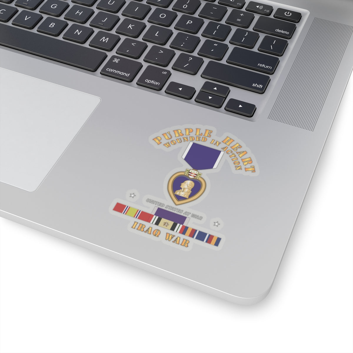 Kiss-Cut Stickers - Purple Heart - WIA w IRAQ SVC w Purple Heart Ribbon