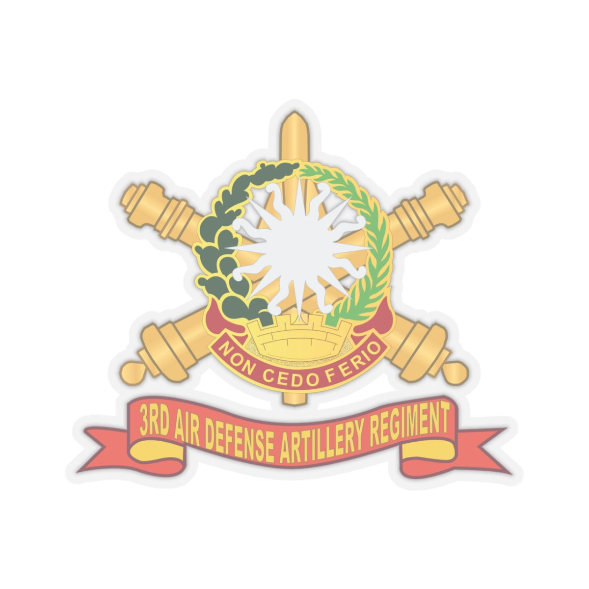 Kiss-Cut Stickers - 3rd Air Defense Artillery Regiment - DUI w Br - Ribbon X 300