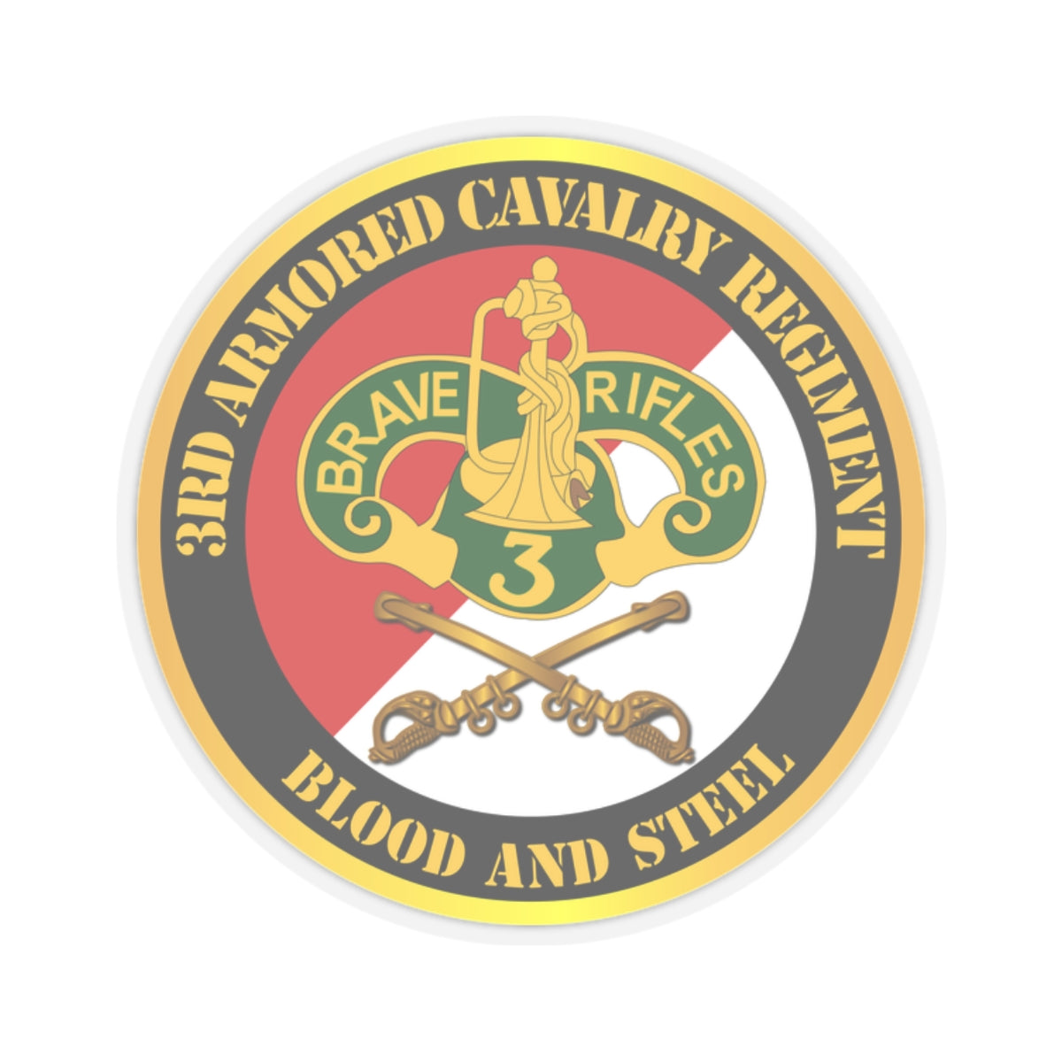 Kiss-Cut Stickers - 3rd Armored Cavalry Regiment DUI - Red White - Blood and Steel