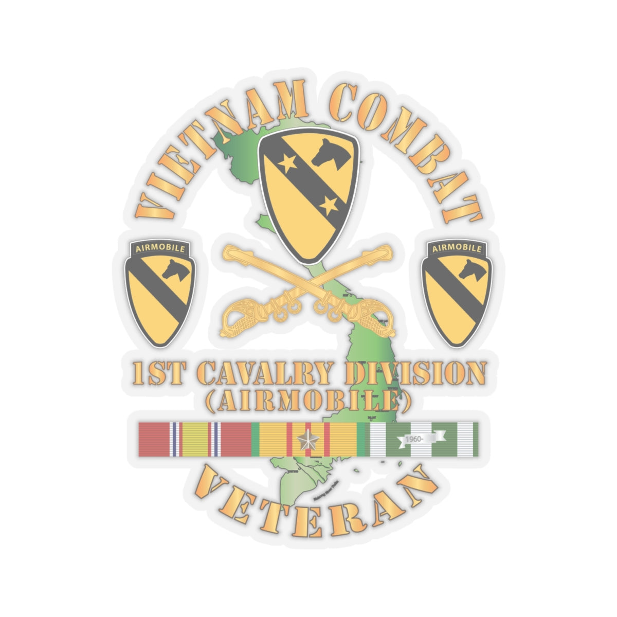 Kiss-Cut Stickers - Vietnam Combat Veteran w 1st Cav DUI X 300