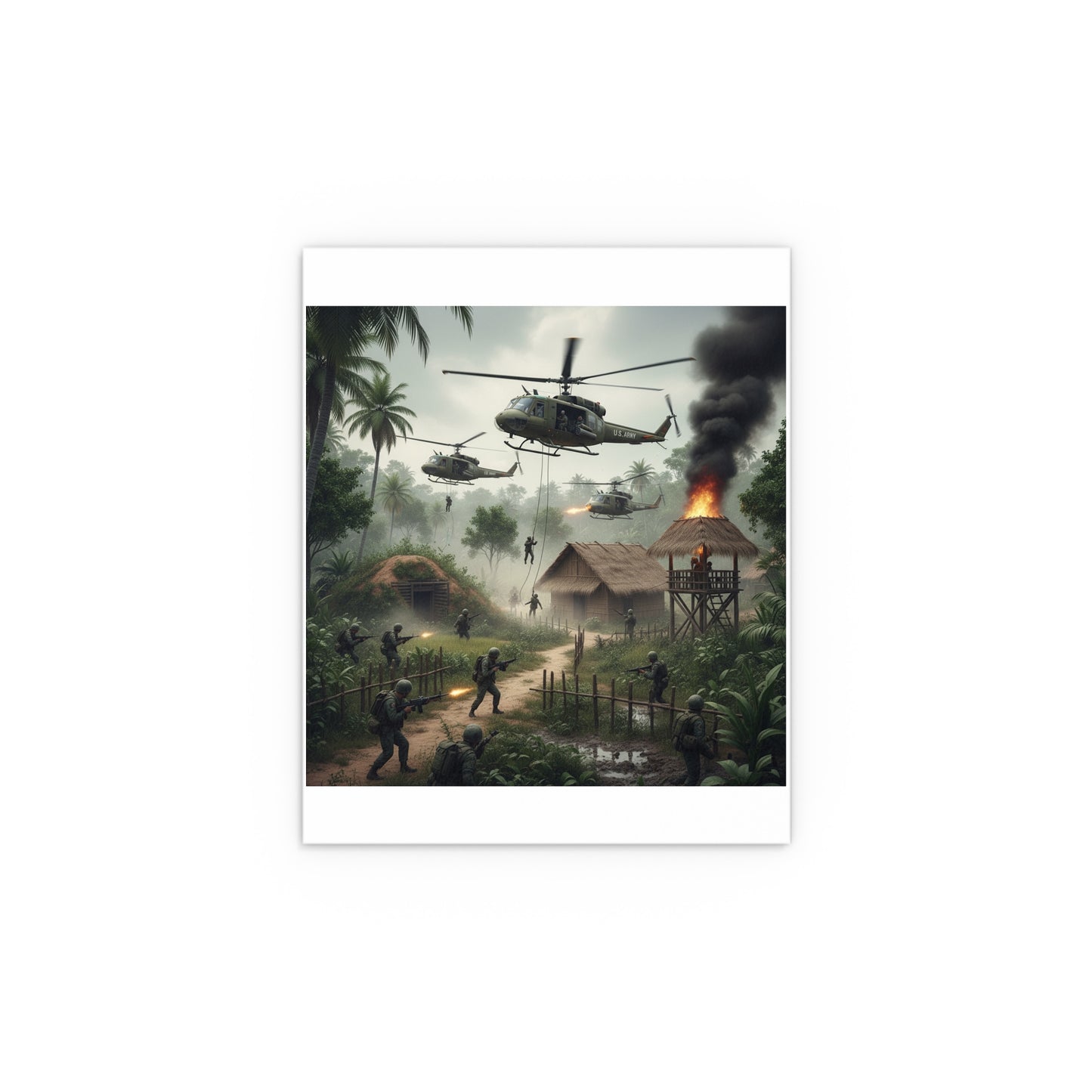 Indoor and Outdoor Silk Posters - Vietnam Village Helicopter Assault