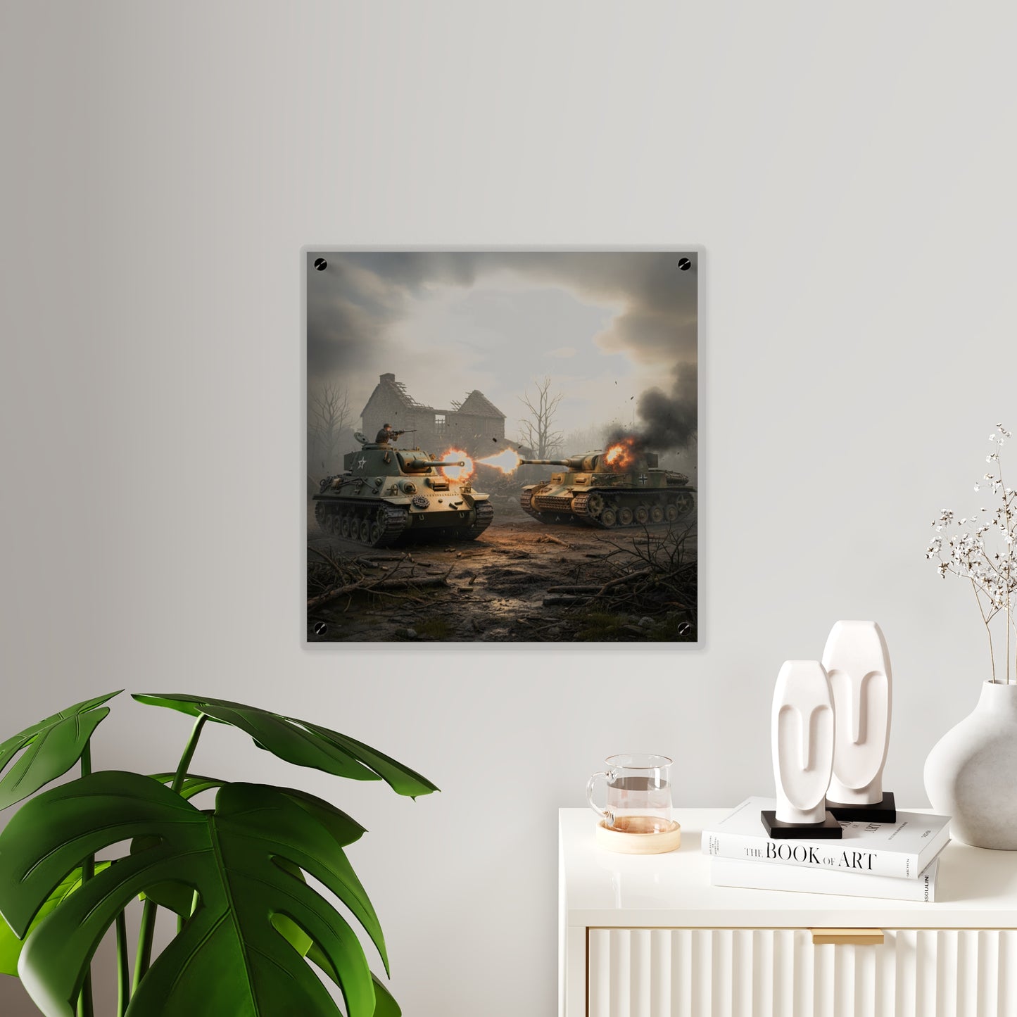 Acrylic Wall Art Panel - M10 Wolverine battles German Panzer Tank WWII