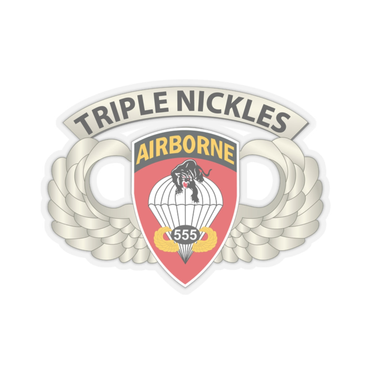 Kiss-Cut Stickers - Airborne Badge - 555th Parachute Infantry Bn - SSI w Triple NIckles Tab X 300