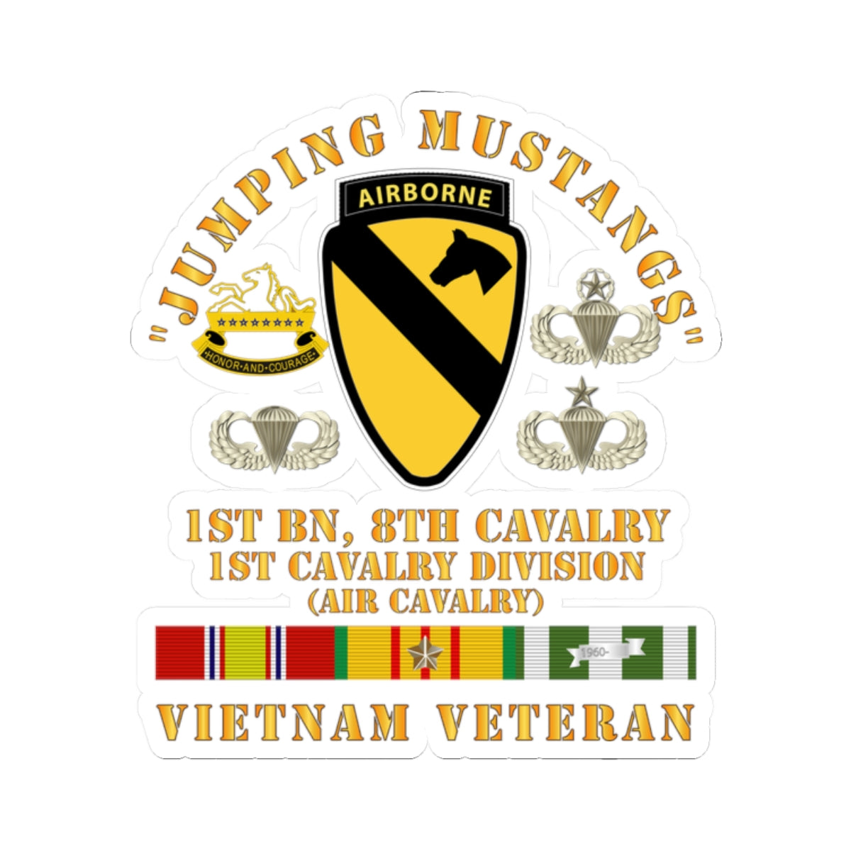 Kiss-Cut Stickers - Jumping Mustangs - 1st Bn 8th Cav 1st Cav - w VN SVC