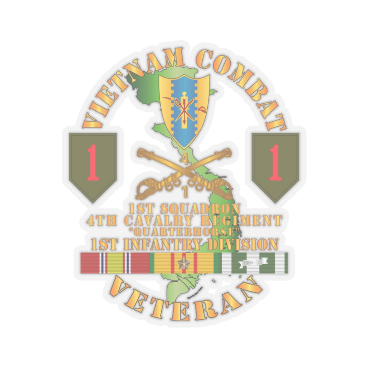 Kiss-Cut Stickers - Vietnam Combat Infantry Vet - 1st Squadron 4th Cav - 1st Inf Div SSI