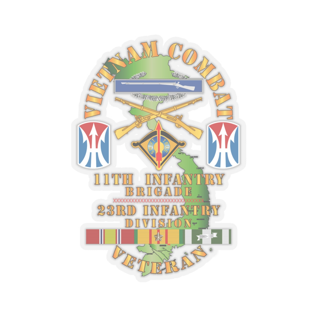 Kiss-Cut Stickers - Vietnam Combat Infantry Vet w 11th Inf Bde (light) - SSI X 300