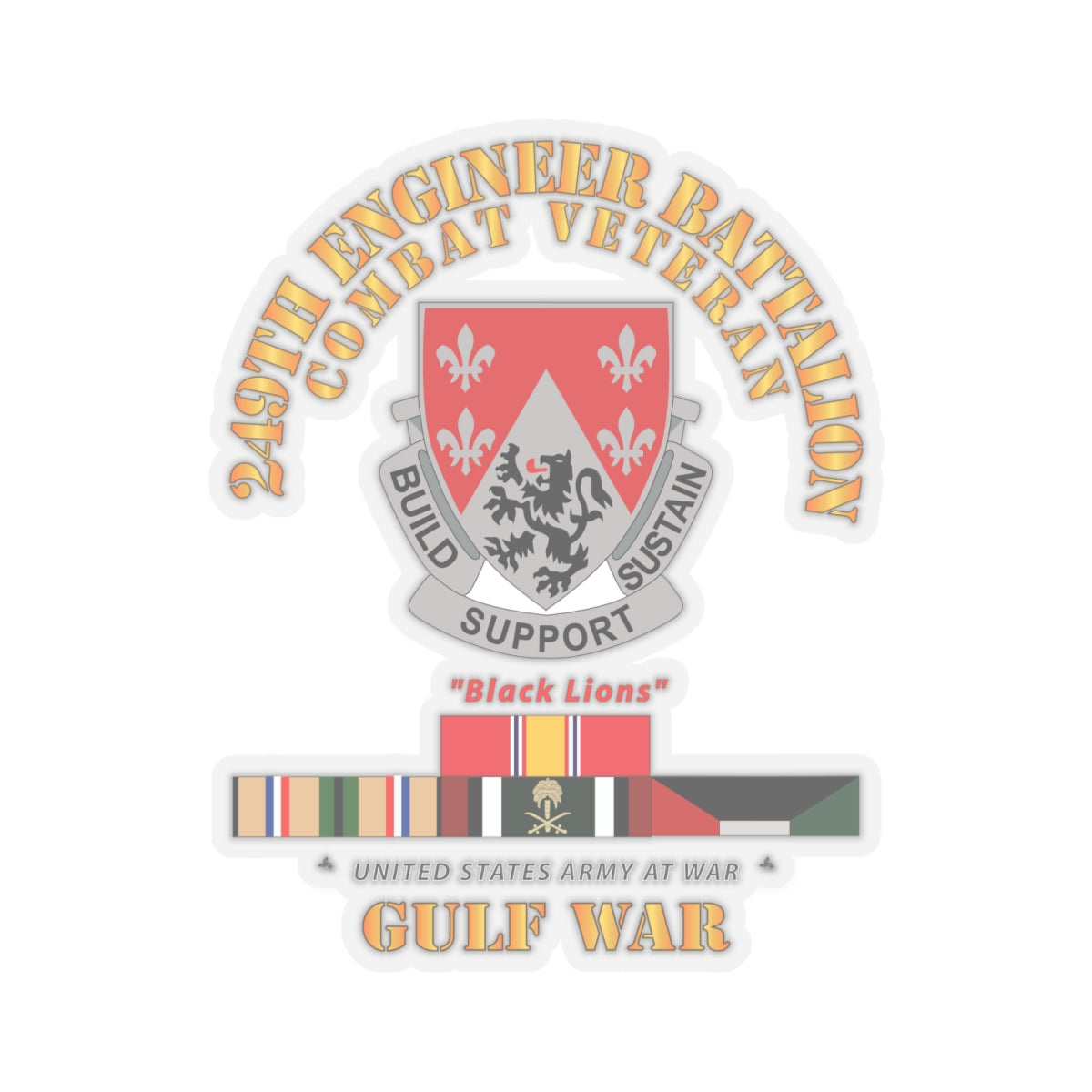 Kiss-Cut Stickers - 249th Engineer Battalion - Gulf War w SVC