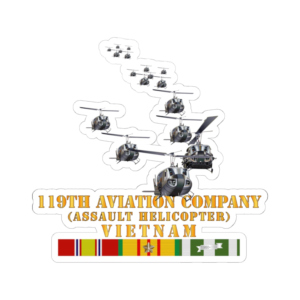 Kiss-Cut Stickers - 119th Aviation Company (Assault Helicopter) w VN SVC X 300