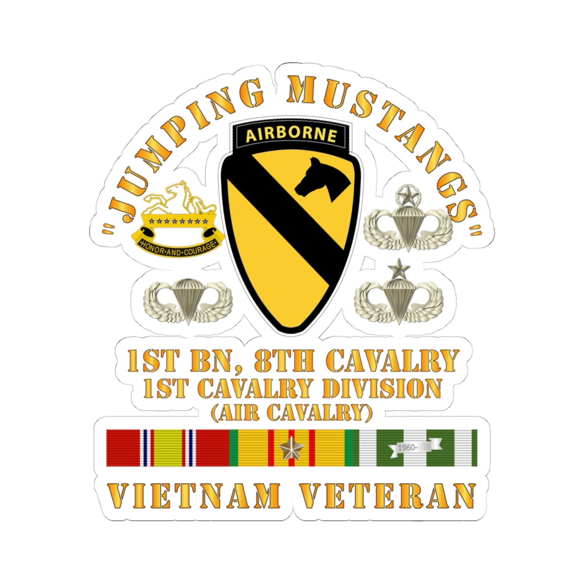 Kiss-Cut Stickers - Jumping Mustangs - 1st Bn 8th Cav 1st Cav - w VN SVC