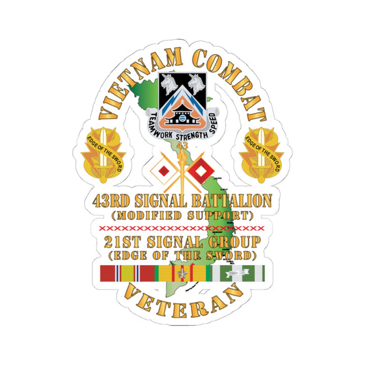 Kiss-Cut Stickers - Vietnam Combat Veteran - 43rd Signal Bn, 21st Signal Group DUI w VN SVC X 300