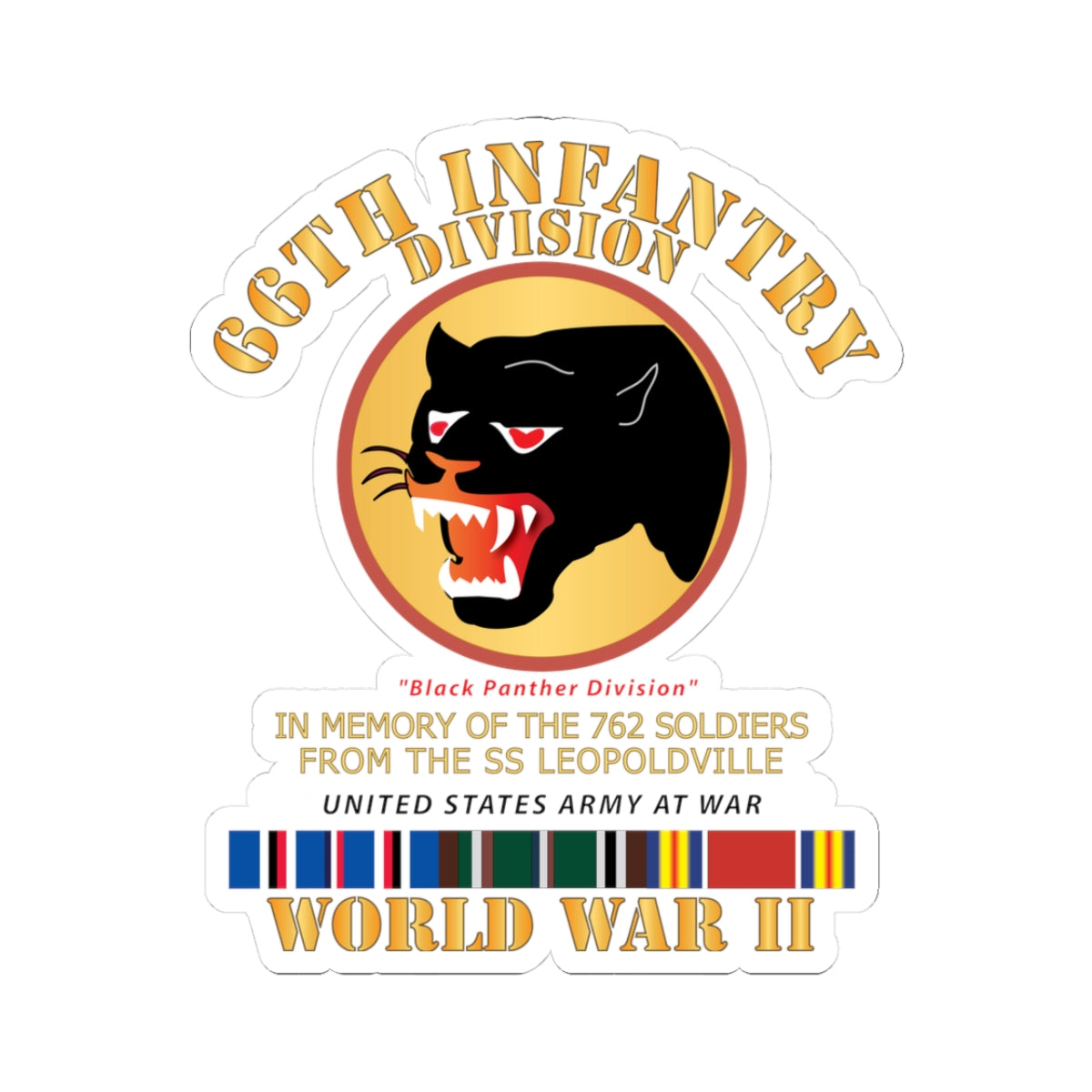 Kiss-Cut Stickers - 66th Infantry Div - Black Panther Div - WWII w SS Leopoldville w EU SVC