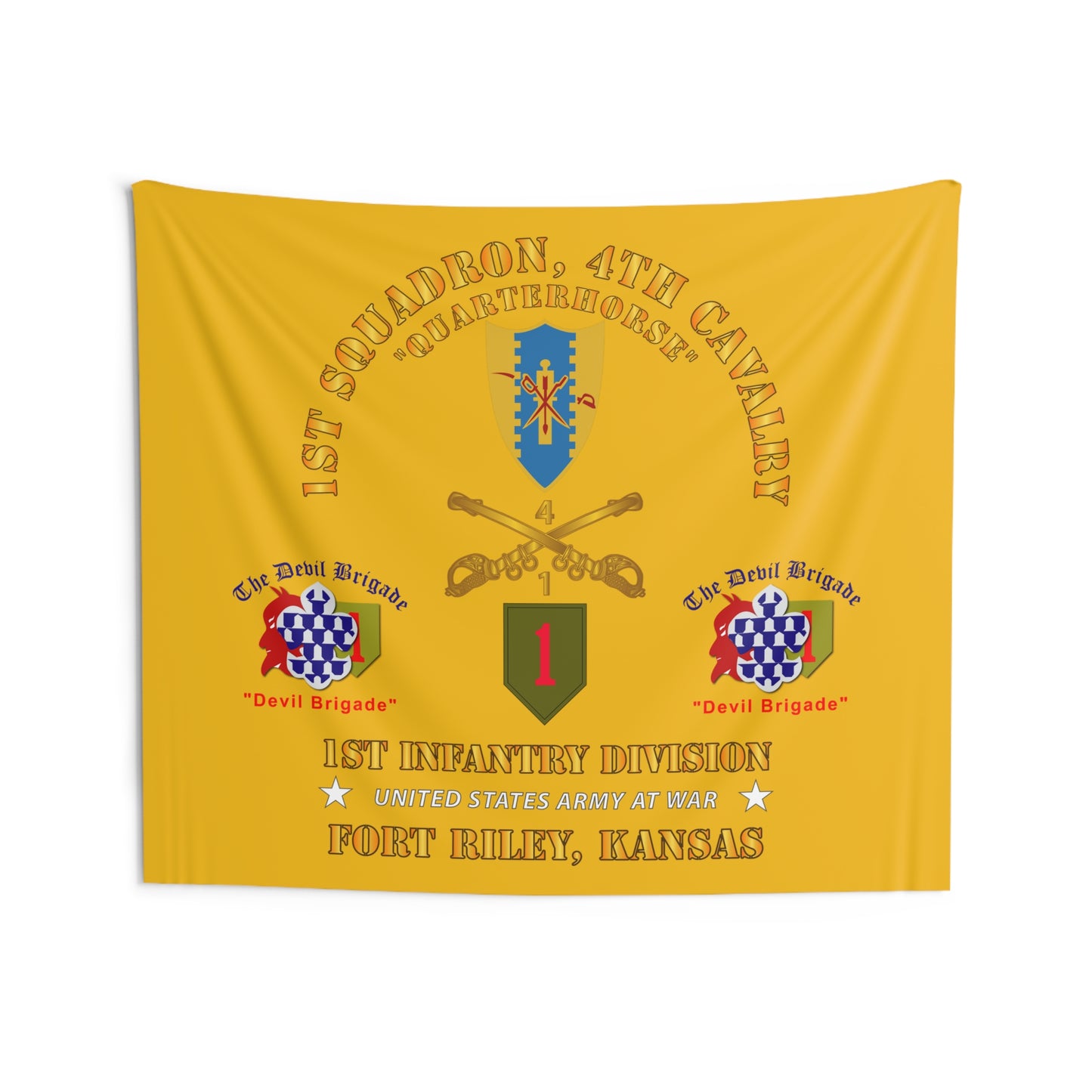 Indoor Wall Tapestry - Army - 1st Squadron, 4th Cavalry - 1st Inf Div - Devil Bde - Ft Riley, KS X 300