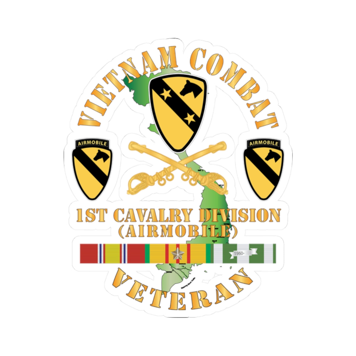 Kiss-Cut Stickers - Vietnam Combat Veteran w 1st Cav DUI X 300