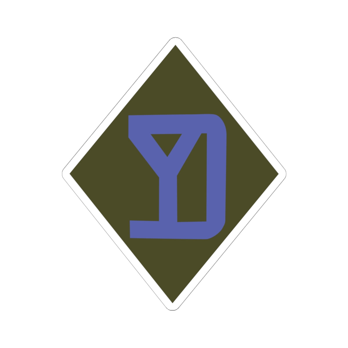 A kiss-Cut Stickers depicting the 26th Infantry Division, nicknamed the "Yankee Division," was composed primarily of National Guard units from New England. Its shoulder sleeve insignia (SSI) features a blue "YD" monogram on an olive drab background.