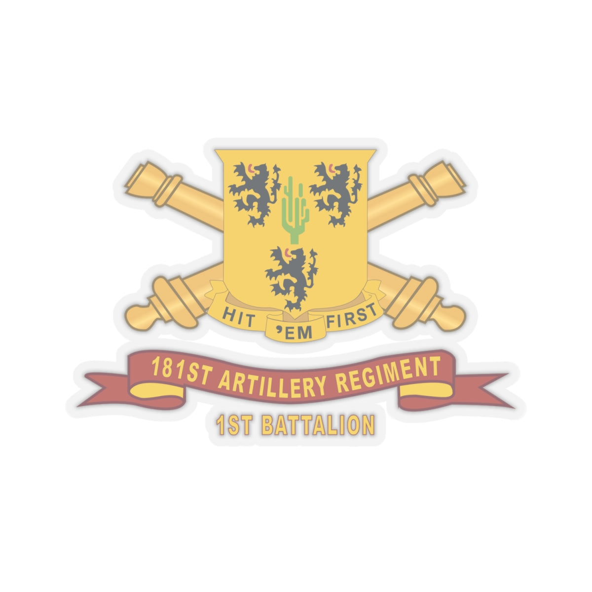 Kiss-Cut Stickers - 181st Field Artillery Regiment - DUI w Br - Ribbon, 1st Battalion X 300