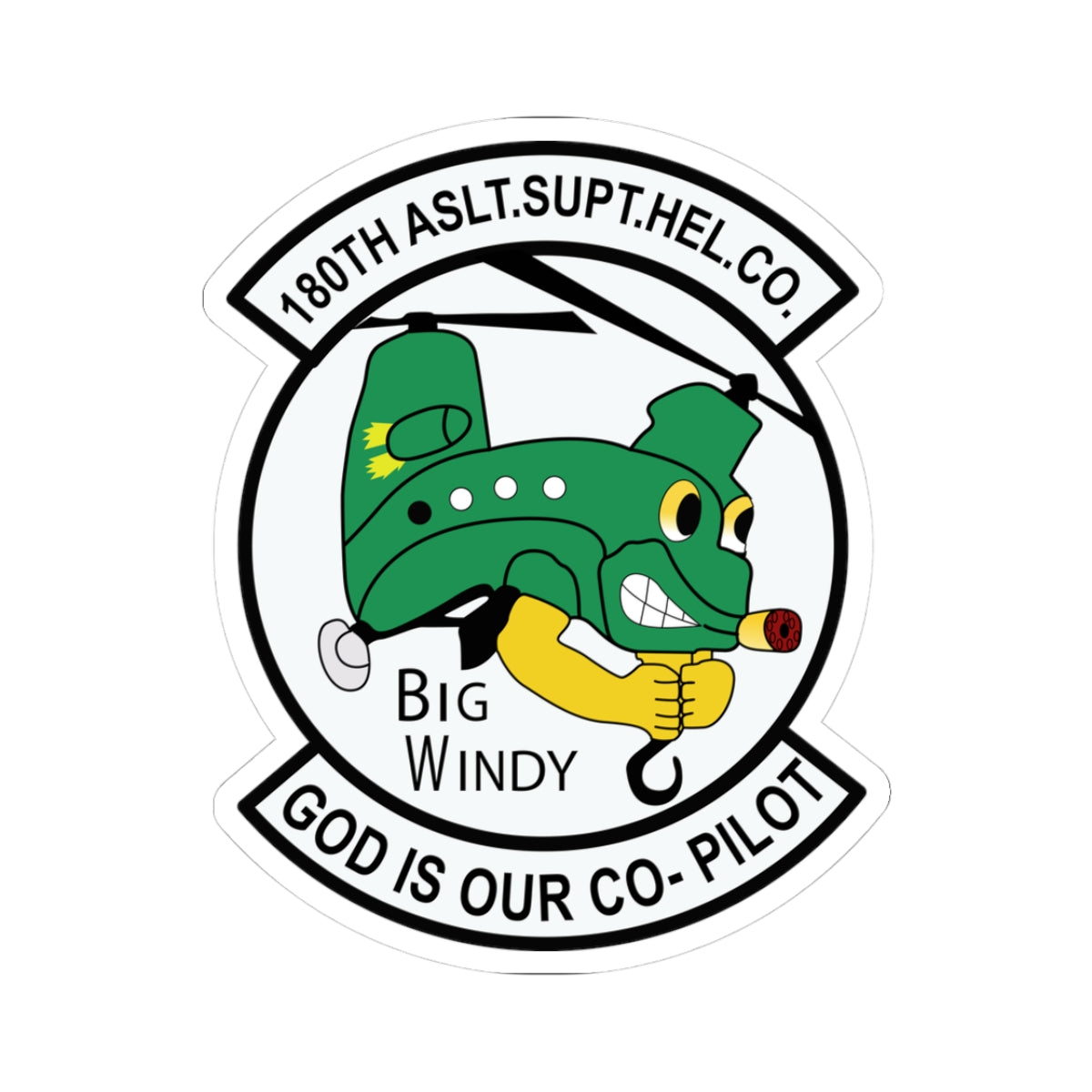 Kiss-Cut Stickers - 180th Assault Support Helicopter Company - Big Windy - God is Co-Pilot