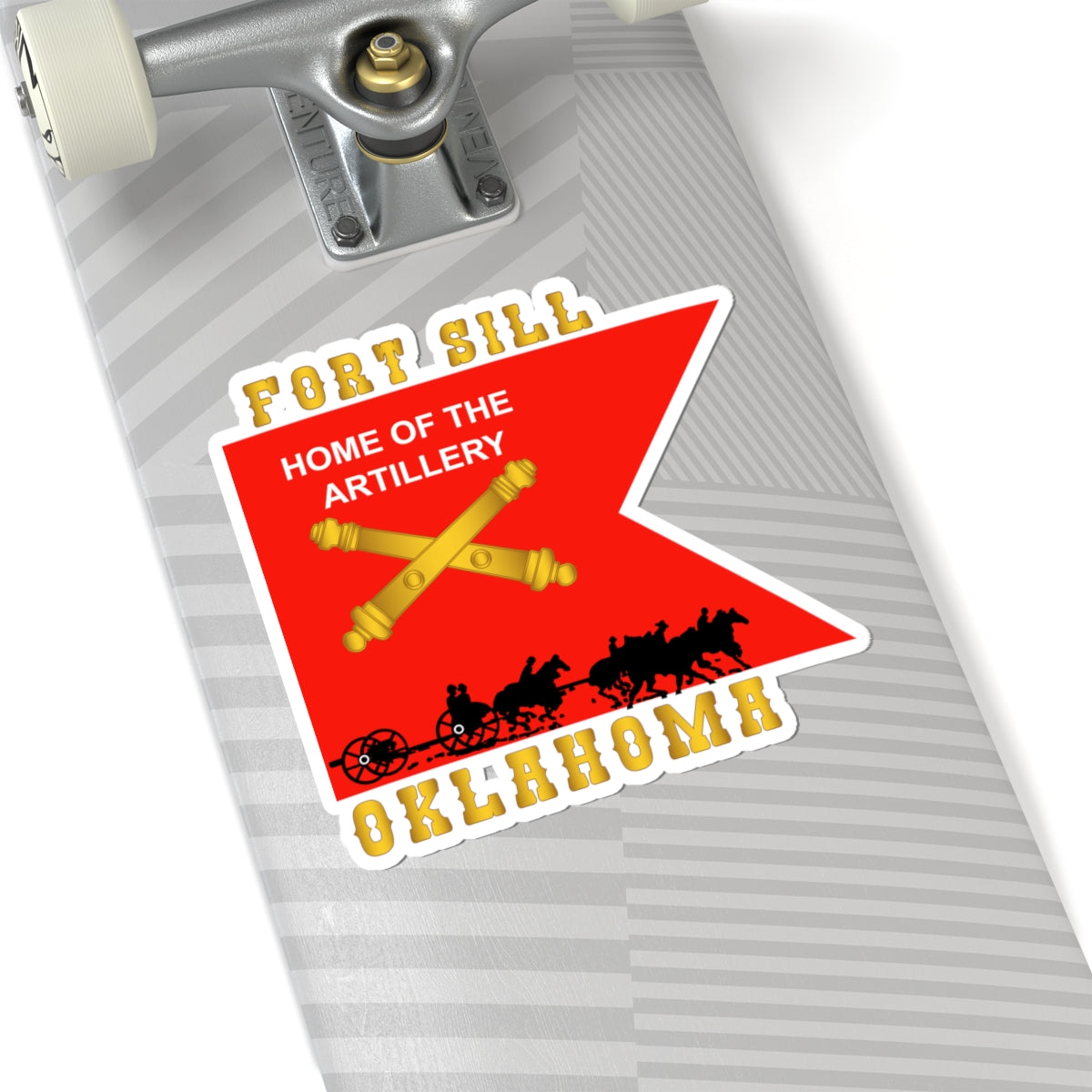 Kiss-Cut Stickers - Fort SIll, Home of Artillery Guidon w Cassion - Black X 300