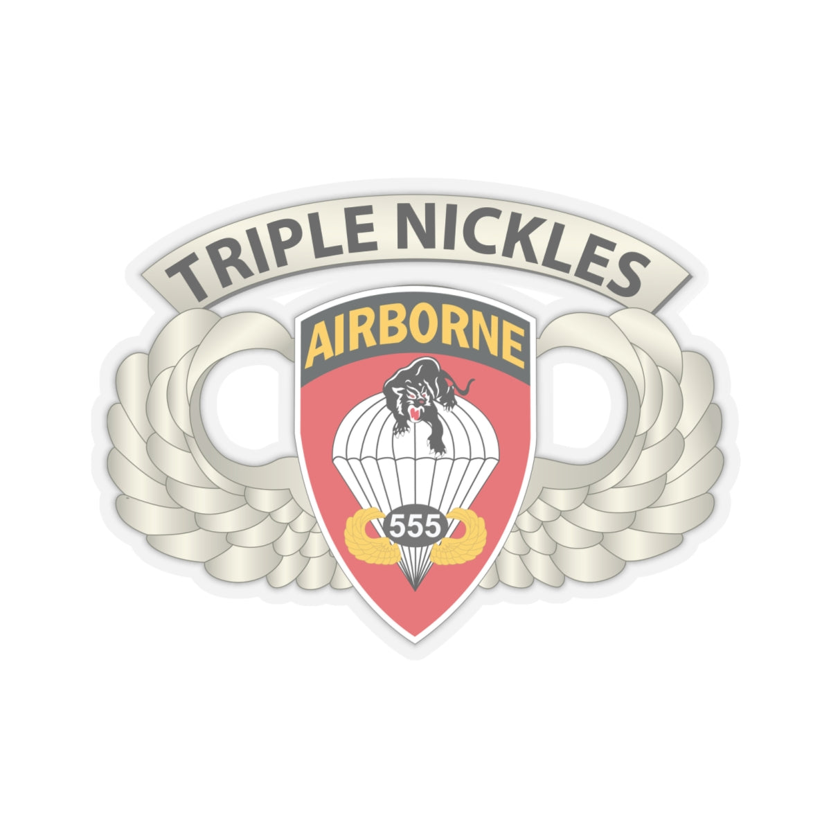 Kiss-Cut Stickers - Airborne Badge - 555th Parachute Infantry Bn - SSI w Triple NIckles Tab X 300