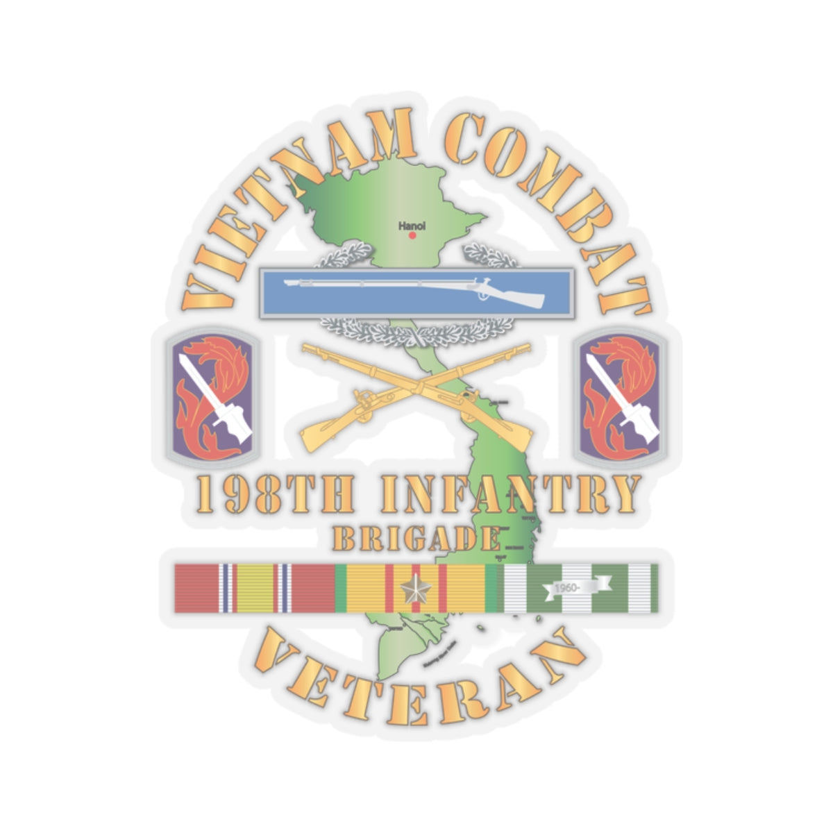 Kiss-Cut Stickers - Vietnam Combat Infantry Veteran w 198th Inf Bde SSI V1