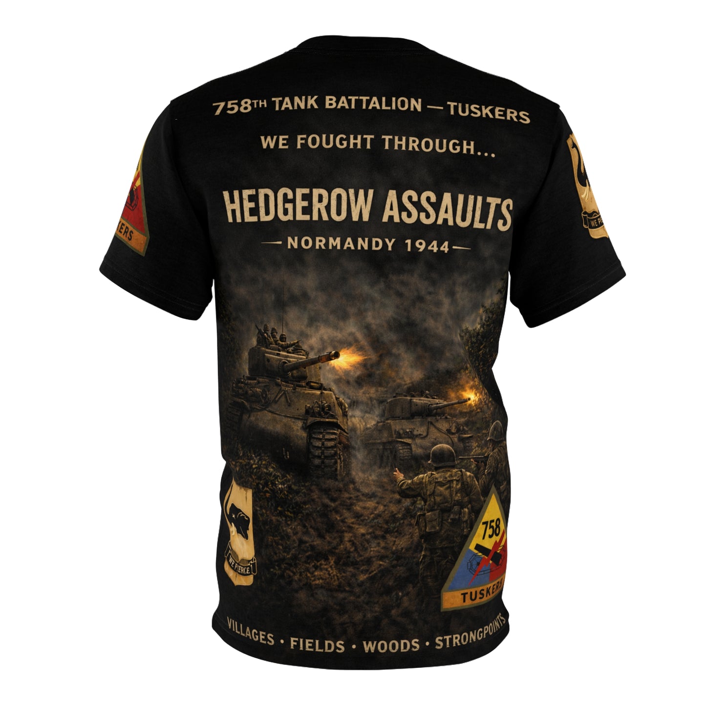 758th Tank Battalion Normandy 1944 Tuskers in the Hedgerow Tee
