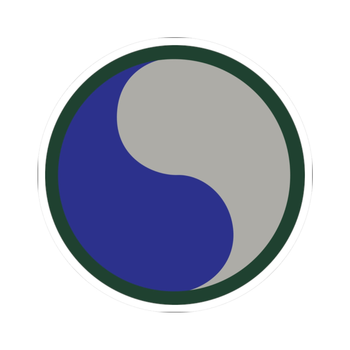 The 29th Infantry Division, known as the "Blue and Gray Division," symbolizes unity between the North and South with its shoulder sleeve insignia (SSI) featuring a yin-yang–style circle split in blue and gray.