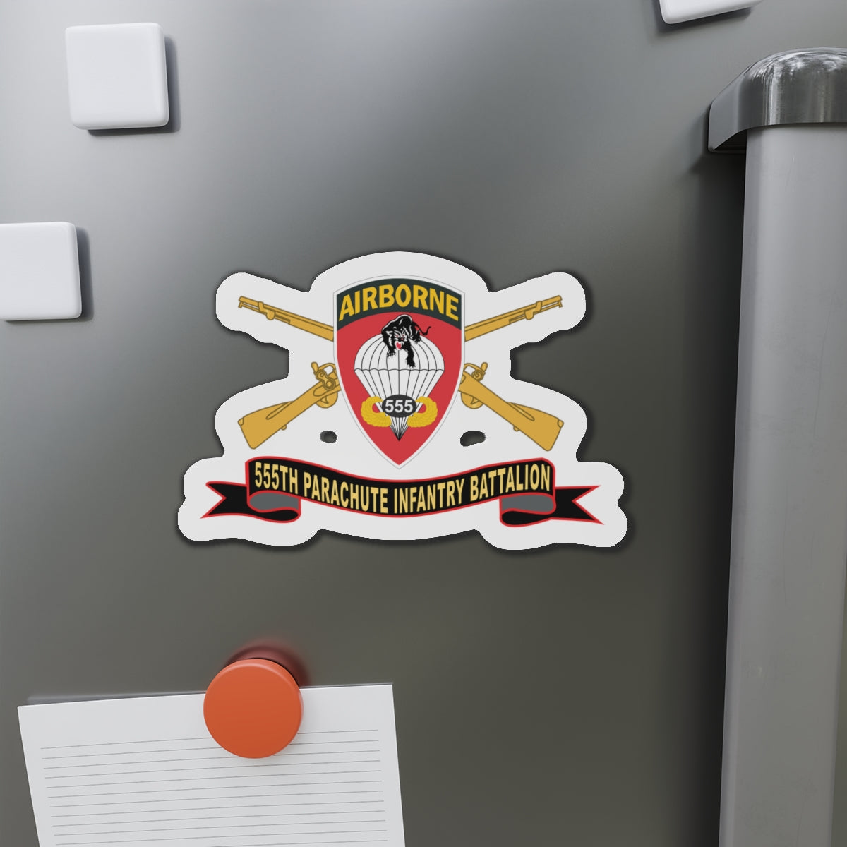 Die-Cut Magnets - 555th Parachute Infantry Battalion - SSI - Black - Red w Br - Ribbon X 300